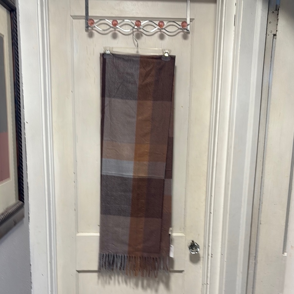 Pretty Persuasions Brown and Tan Plaid Wrap Shawl Oversized Scarf New 72’ x 27’
